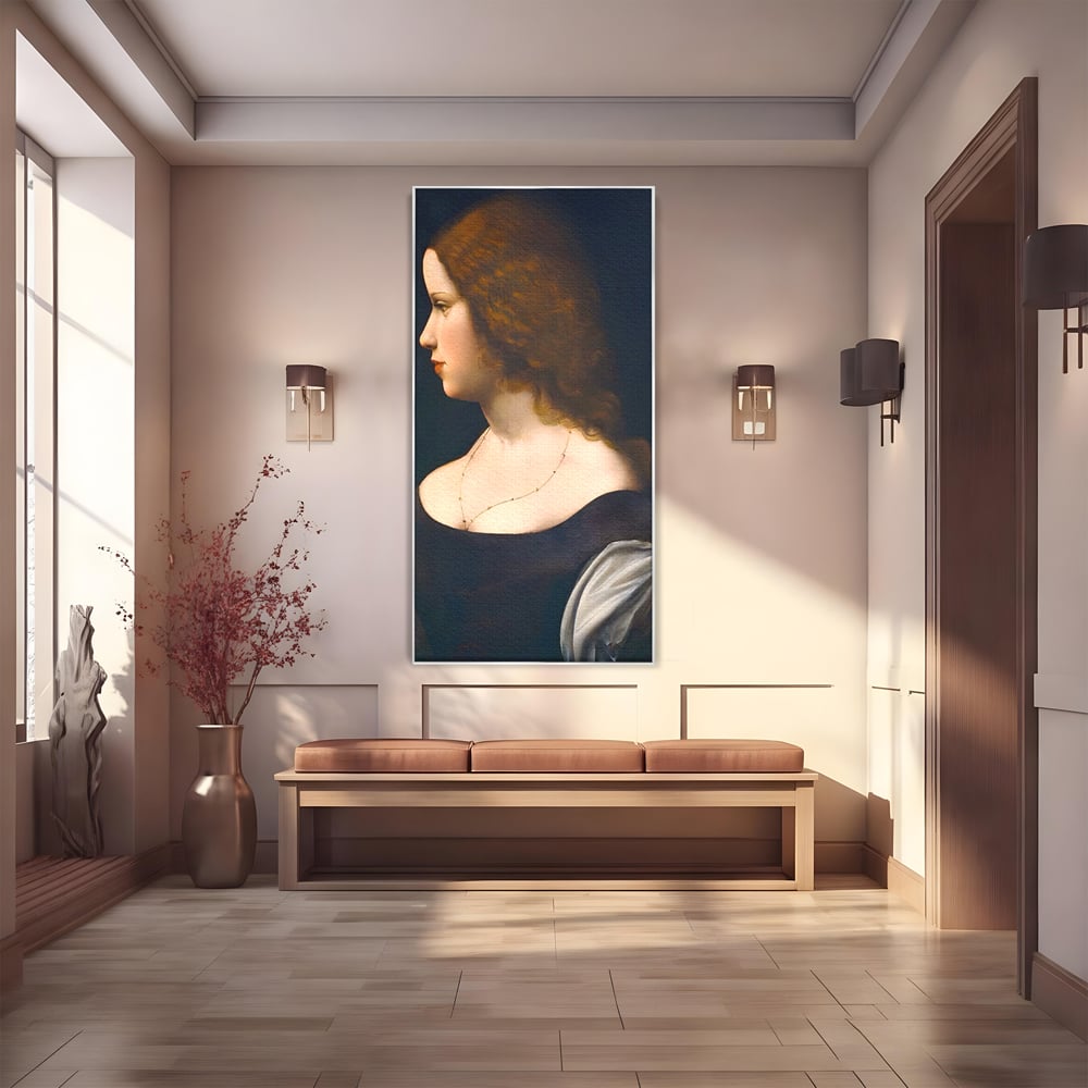 Tablou canvas cu tablou canvas cu portretul unei tinere, in rama de aluminiu argintiu